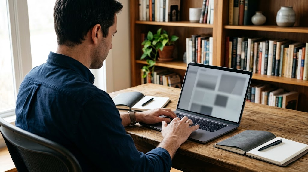 Người dùng laptop kiểm tra thông tin giấy phép nhà cái ở chân trang